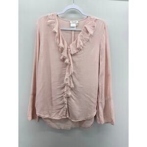 Tru Luxe Jeans Light Pink‎ Button Front Ruffle Blouse
